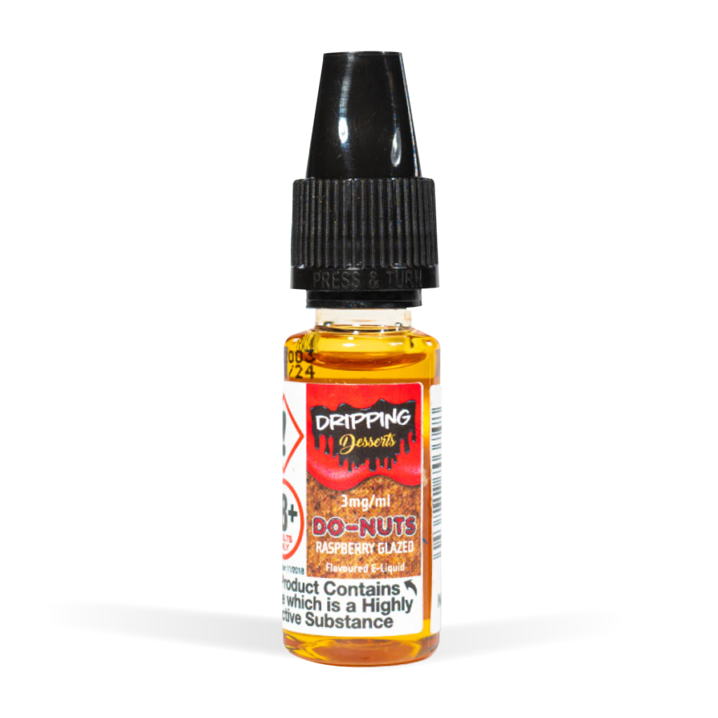 Dripping 10ml Range Raspberry Glazed Donuts Flavour white Background Sutdio Shot