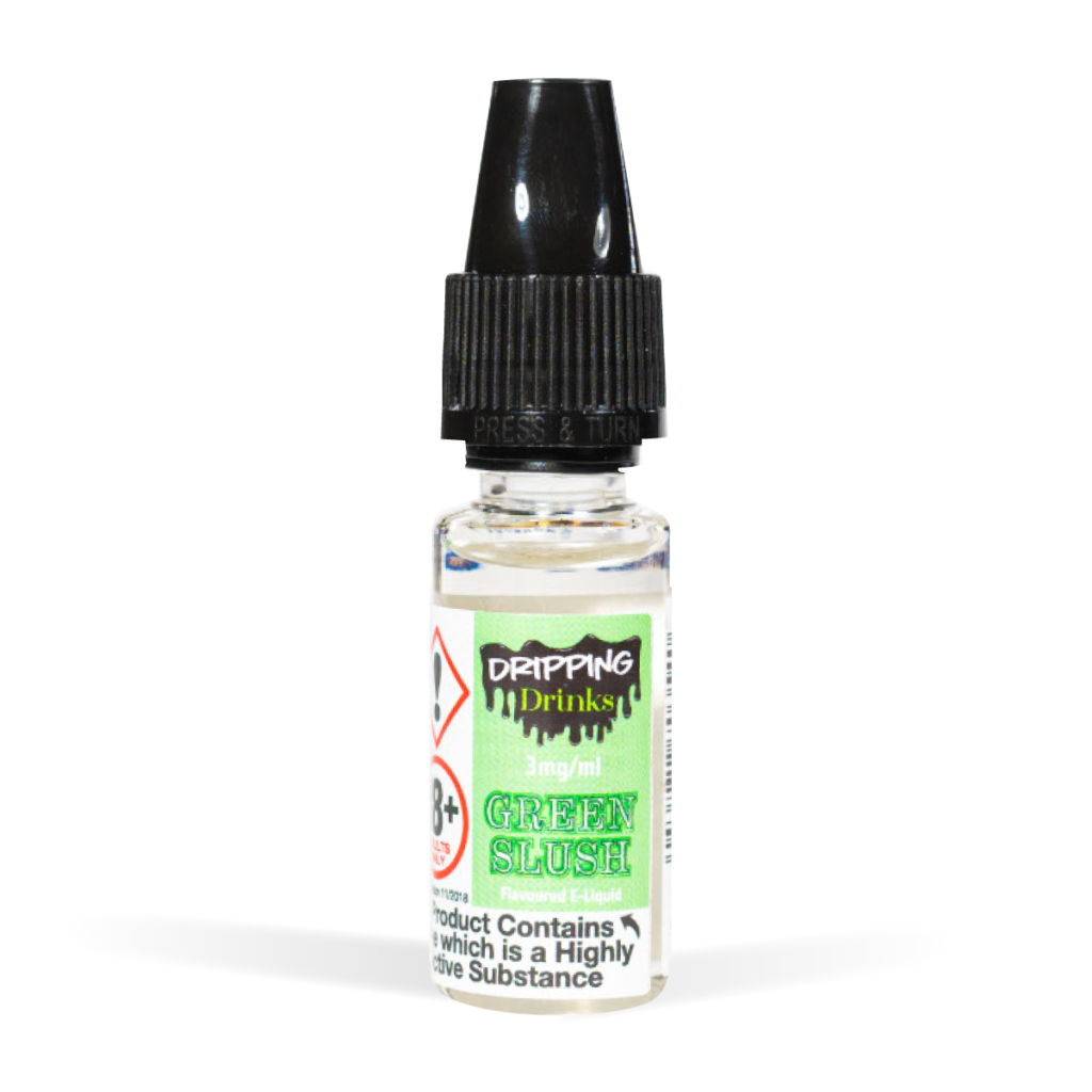 Dripping 10ml Range Green Slush Flavour White Background Studio Shot