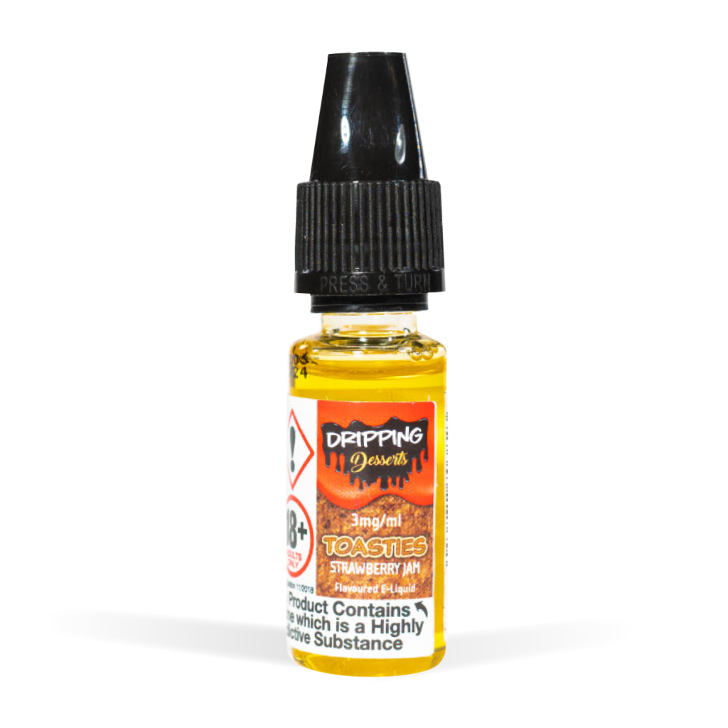 Dripping 10ml Range Toasties Strawberry jam Flavour White Background Studio Shot