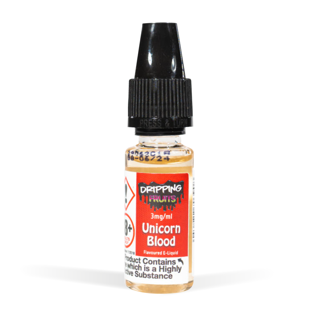 Dripping 10ml range Unicorn Blood Flavour White Background Studio Shot