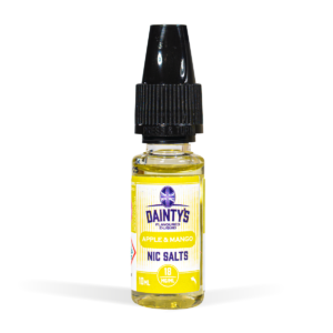 daintys 10ml Nic Salt range apple and mango flavour white background studio shot