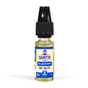 Daintys nic salt 10ml range blueberry flavour white background studio shot