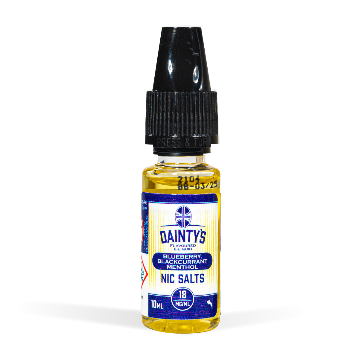 Daintys 10ml nic salt rangę blueberry blackcurrant menthol flavour white background studio shot