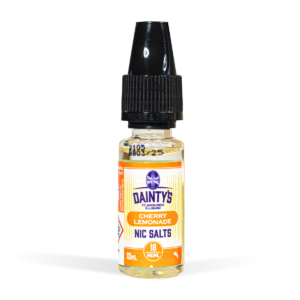Dainty's 10ml Nic Salt range Cherry Lemonade flavour studio shot white background