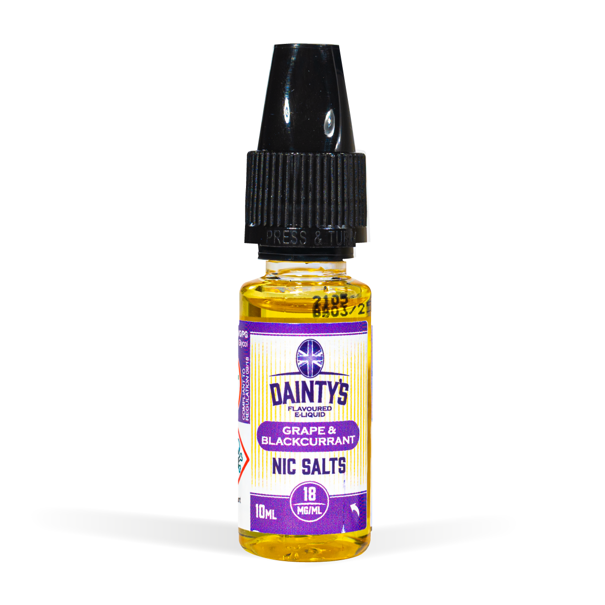Eco Vape Dainty's Grape & Blackcurrant Nic Salt 10ml Purple White Background