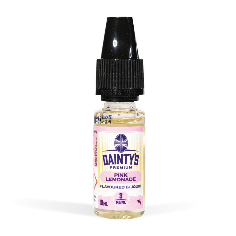 Dainty's 10ml range Pink Lemonade Flavour White Background Studio Shot