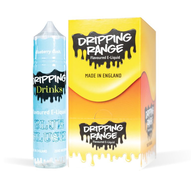 Dripping Range Blue Slush Bottle and CDU White Background Studio Shot