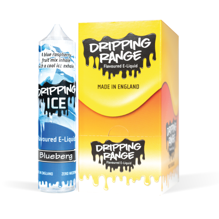Dripping Range Blueberg Bottle and CDU White Background Studio Shot