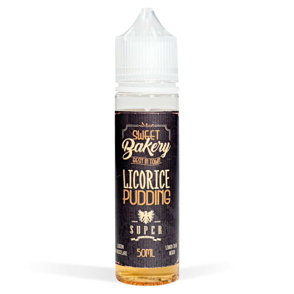 Super Flavor 50ml Range Licorice Pudding Flavour White Background Studio Shot