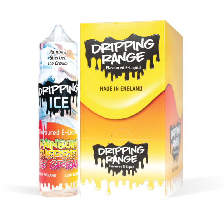 Dripping Range Rainbow Sherbet Ice Cream Bottle and CDU White Background Studio Shot