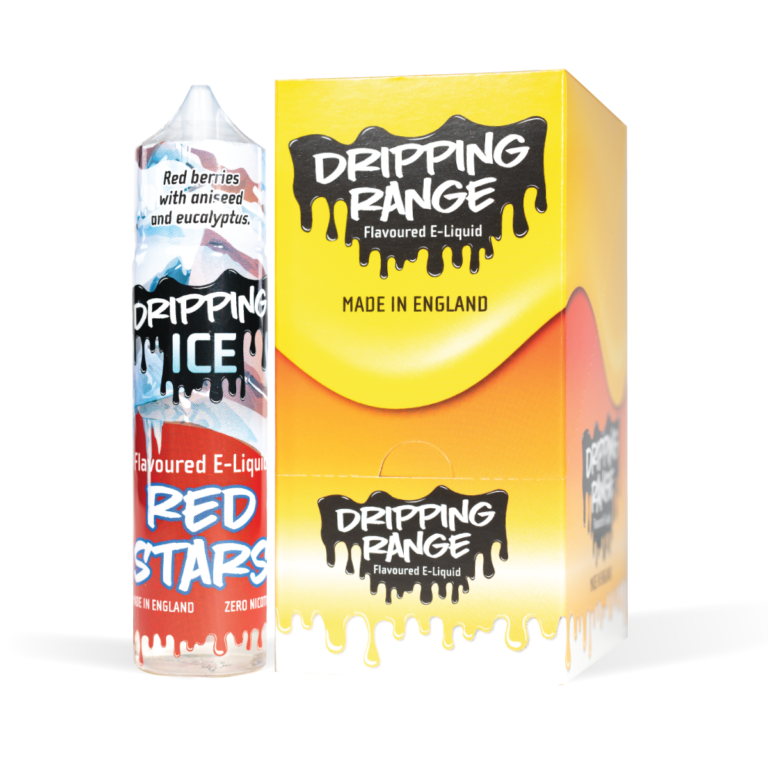 Dripping Range Red Stars Bottle and CDU White Background Studio Shot