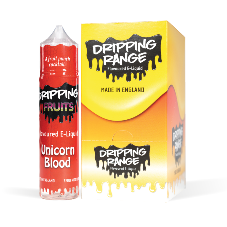Dripping Range Unicorn Blood Bottle and CDU White Background Studio Shot