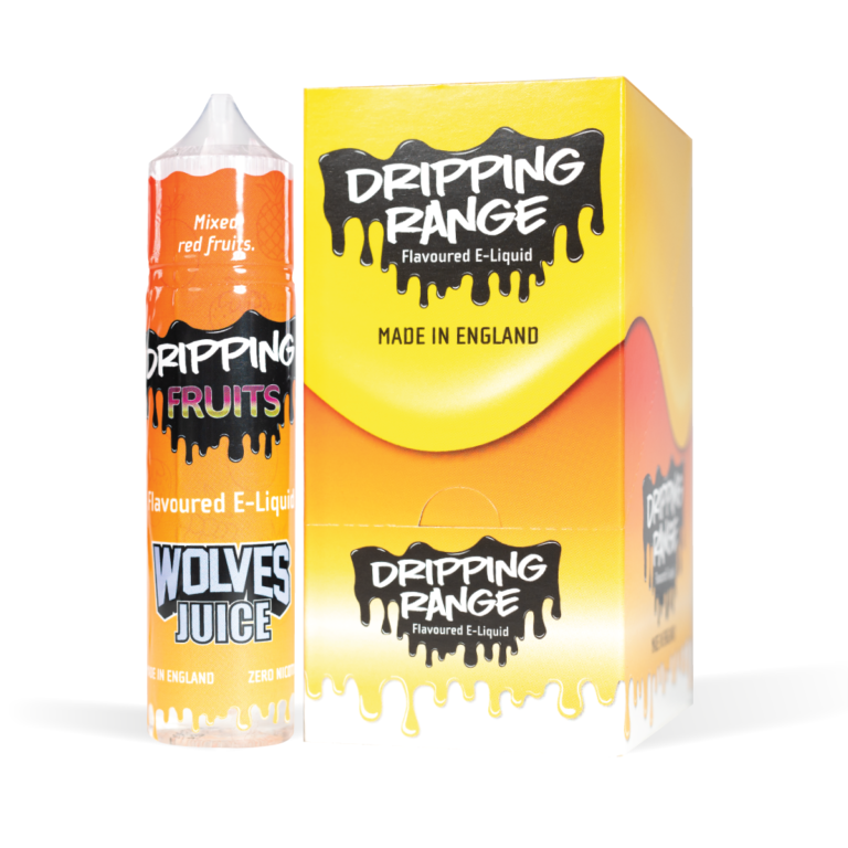 Dripping Range Wolves Juice Bottle and CDU White Background Studio Shot