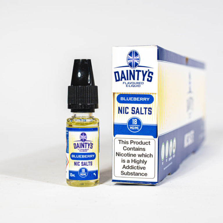 Eco Vape Dainty's Blueberry Nic Salt 10ml Blue White Background