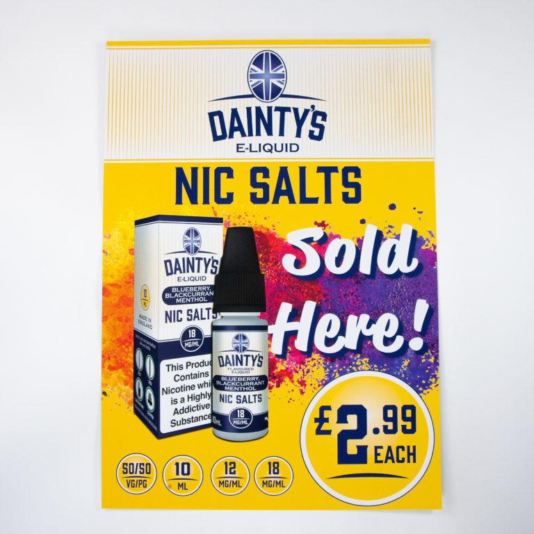 Dainty's Nic Salts POS Poster