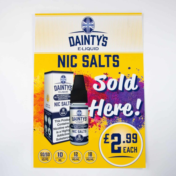 Dainty's Nic Salts POS Poster