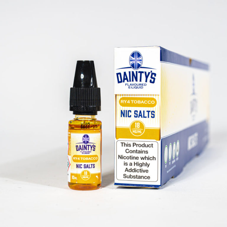 Eco Vape Dainty's RY4 Tobacco Nic Salt 10ml Orange White Background
