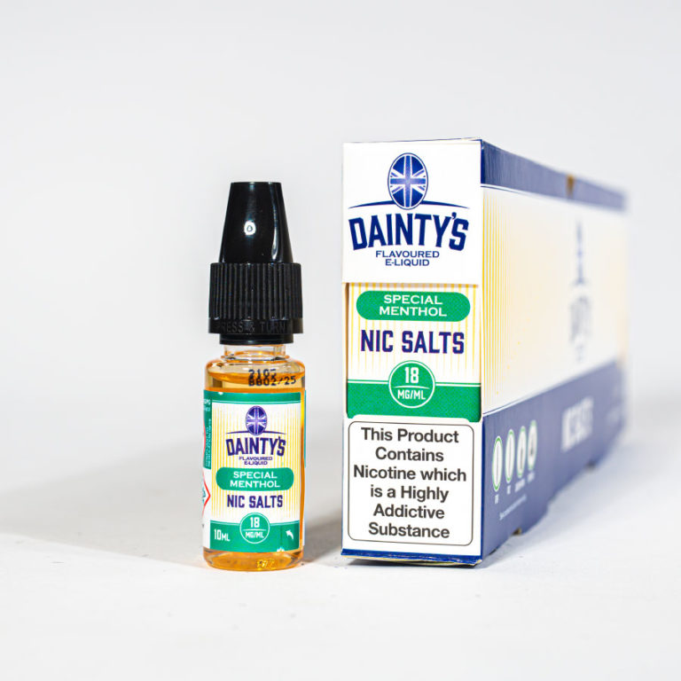 Eco Vape Dainty's Special Menthol Nic Salt 10ml Green White Background