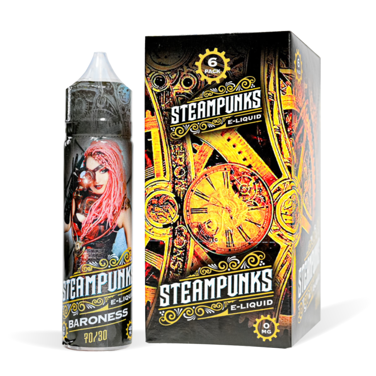 Baroness Steampunk Range Box and Bottle White Background Studio Shot