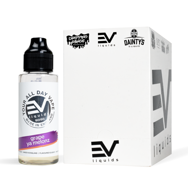 EV Liquids 80ml Grape Ya Melonz with box White Background Studio Shot