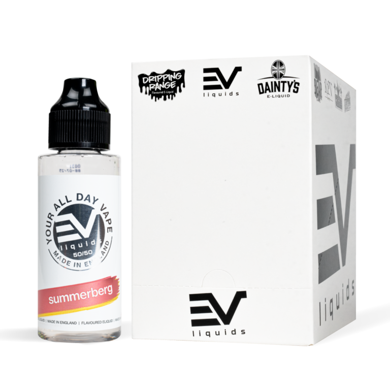 EV Liquids 80ml Summerberg with box White Background Studio Shot