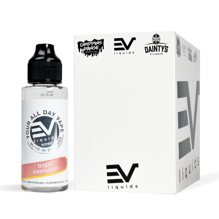EV Liquids 80ml Tropic Monsoon with box White Background Studio Shot