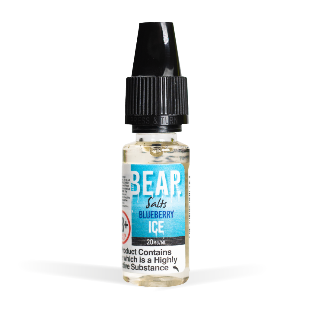 Bear Flavors Range Nic Salts blueberry ice Flavour 20mg White background Studio Shot