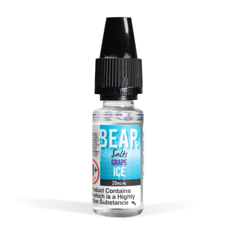 Bear Flavors Range Nic Salts grape ice Flavour 20mg White background Studio Shot