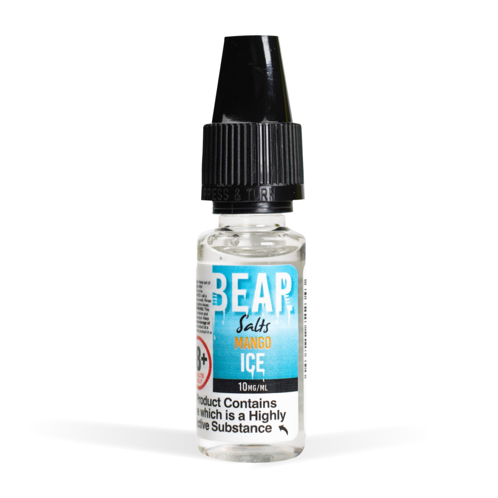 Bear Flavors Range Nic Salts mango ice Flavour 10mg White background Studio Shot