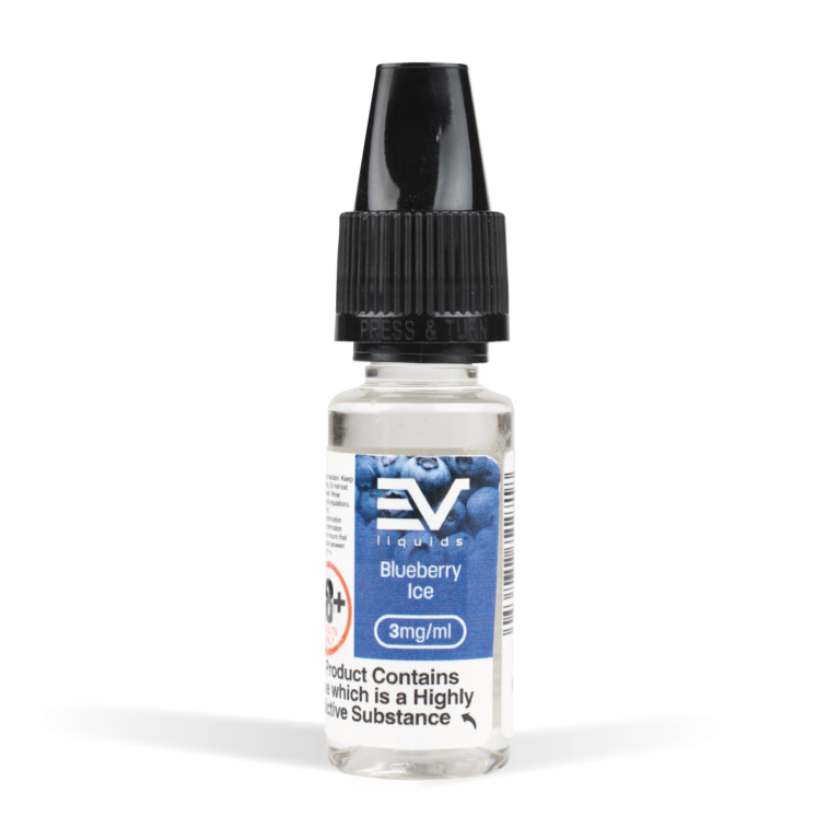 EV Liquid 10ml 50/50 Blueberry Ice White Background Studio Shot