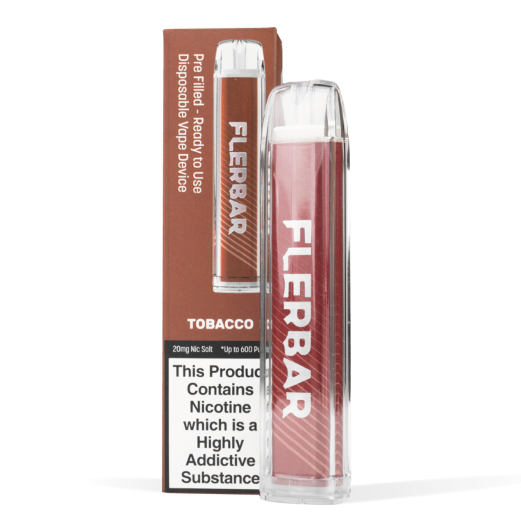 FLERBAR Tobacco Flavour Disposable Vape White Background Studio Shot
