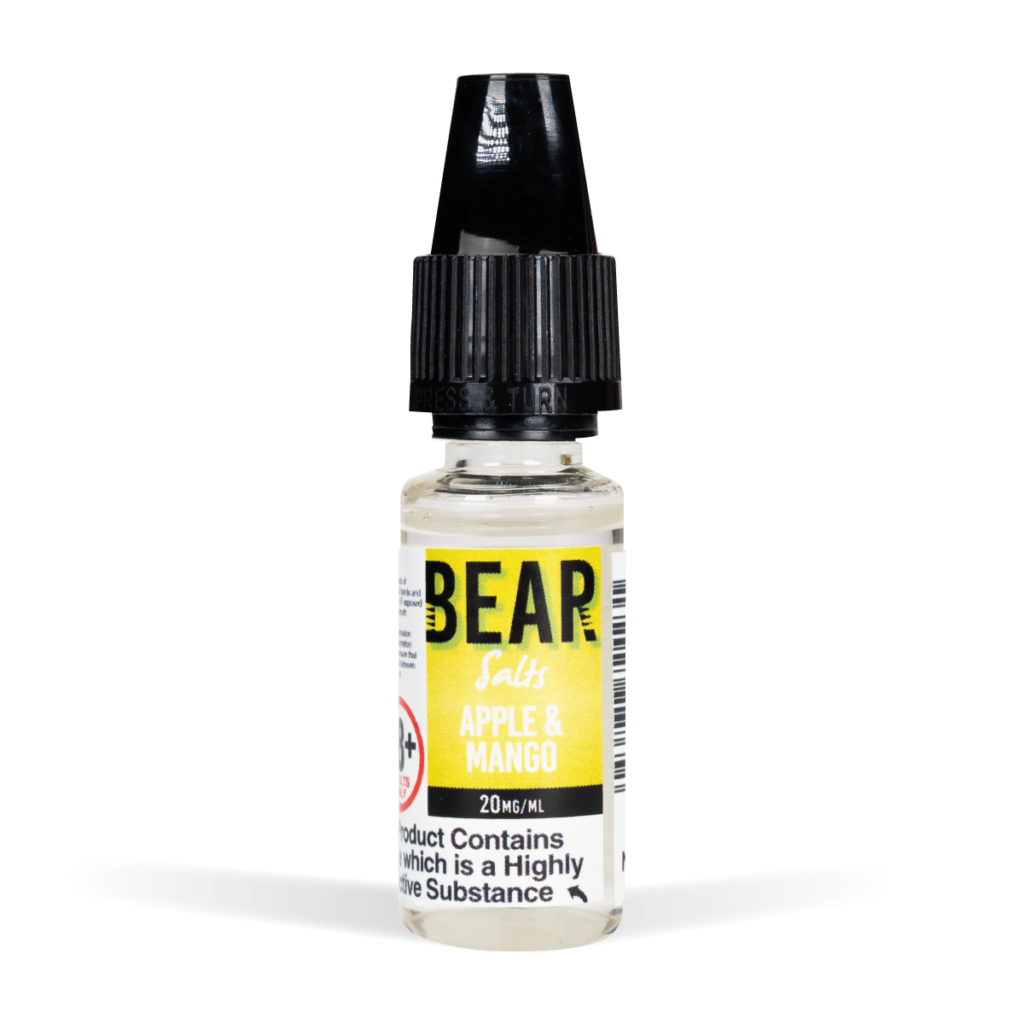 Bear Salts 10ml Grizzly Apple & Mango Nic Salt White Background Studio Shot