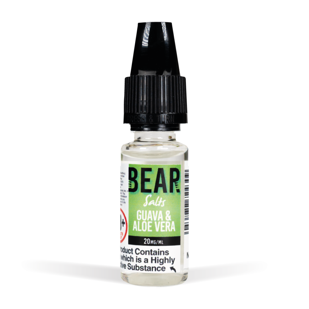 Bear Salts 10ml Grizzly Aloe Vera & Guava Nic Salt White Background Studio Shot