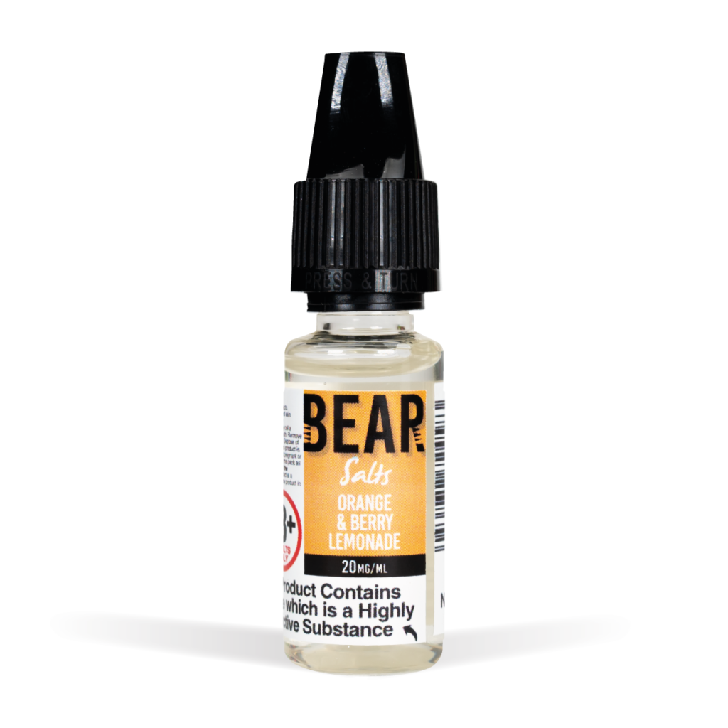 Bear Salts 10ml Panda Orange & Berry Lemonade Nic Salt White Background Studio Shot