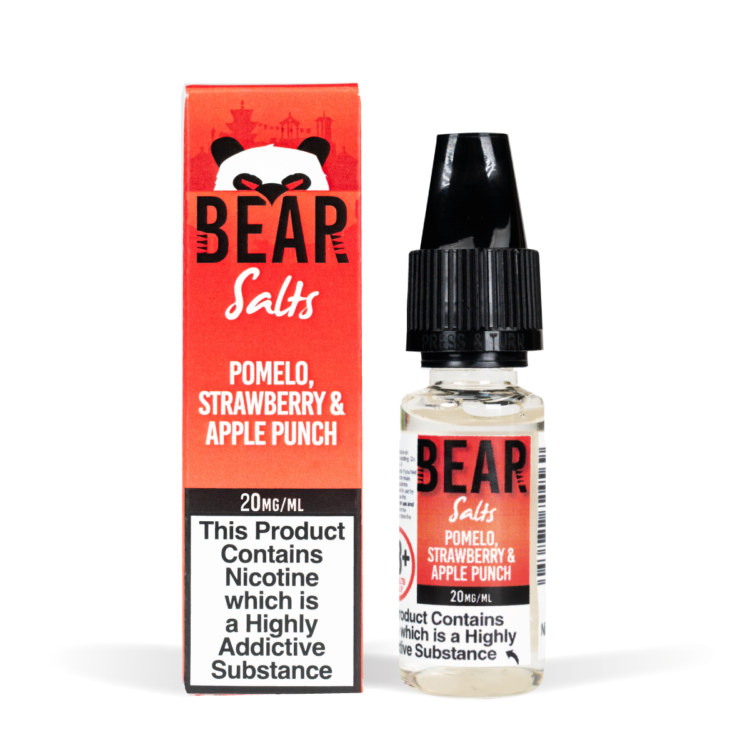 Bear Salts 10ml Panda Pomelo Strawberry & Apple Punch Nic Salt White Background Studio Shot