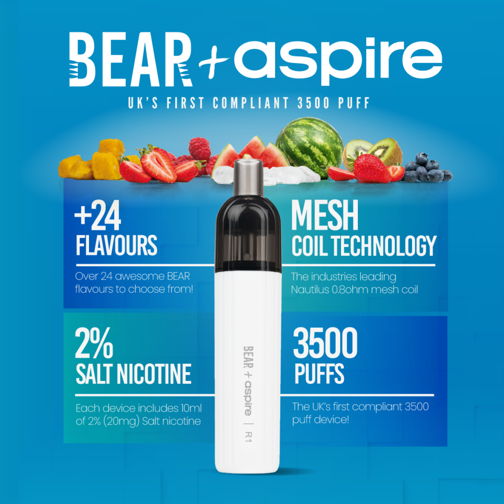 bear + aspire r1 with 3500 puff disposable vapes
