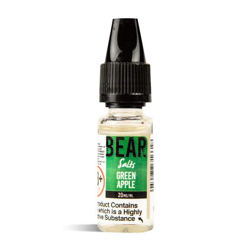 bear salts green apple nic salt in 10mg and 20mg nicotine in a 10ml bottle