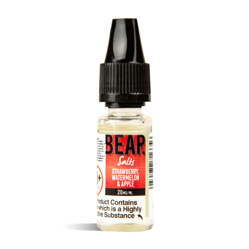 bear salts strawberry watermelon apple nic salt in 10mg and 20mg nicotine in a 10ml bottle