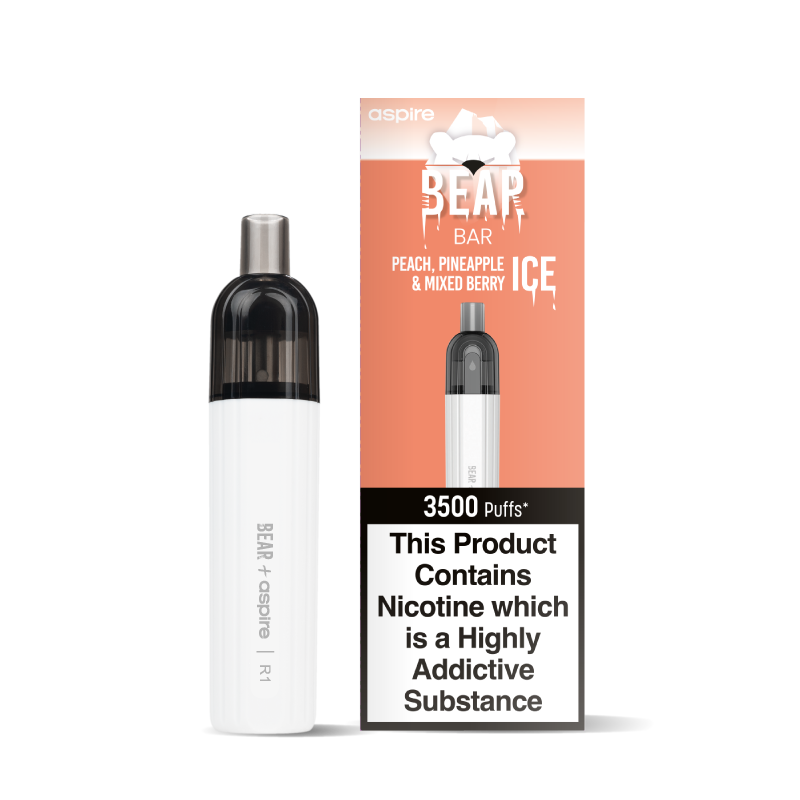 bear + aspire R1 3500 puff disposable peach pineapple mixed berry ice