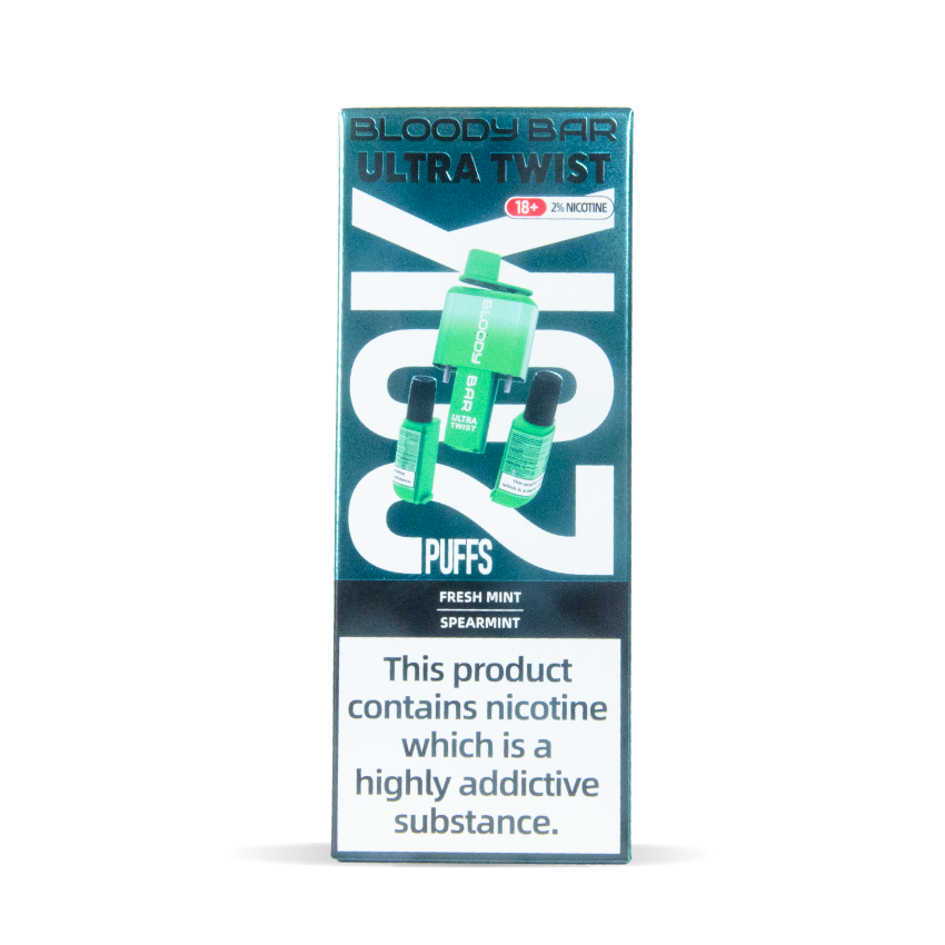 Fresh Mint & Spearmint Bloody Bar Ultra Twist 20K Puff Vape Bulk Buy For UK Wholesale