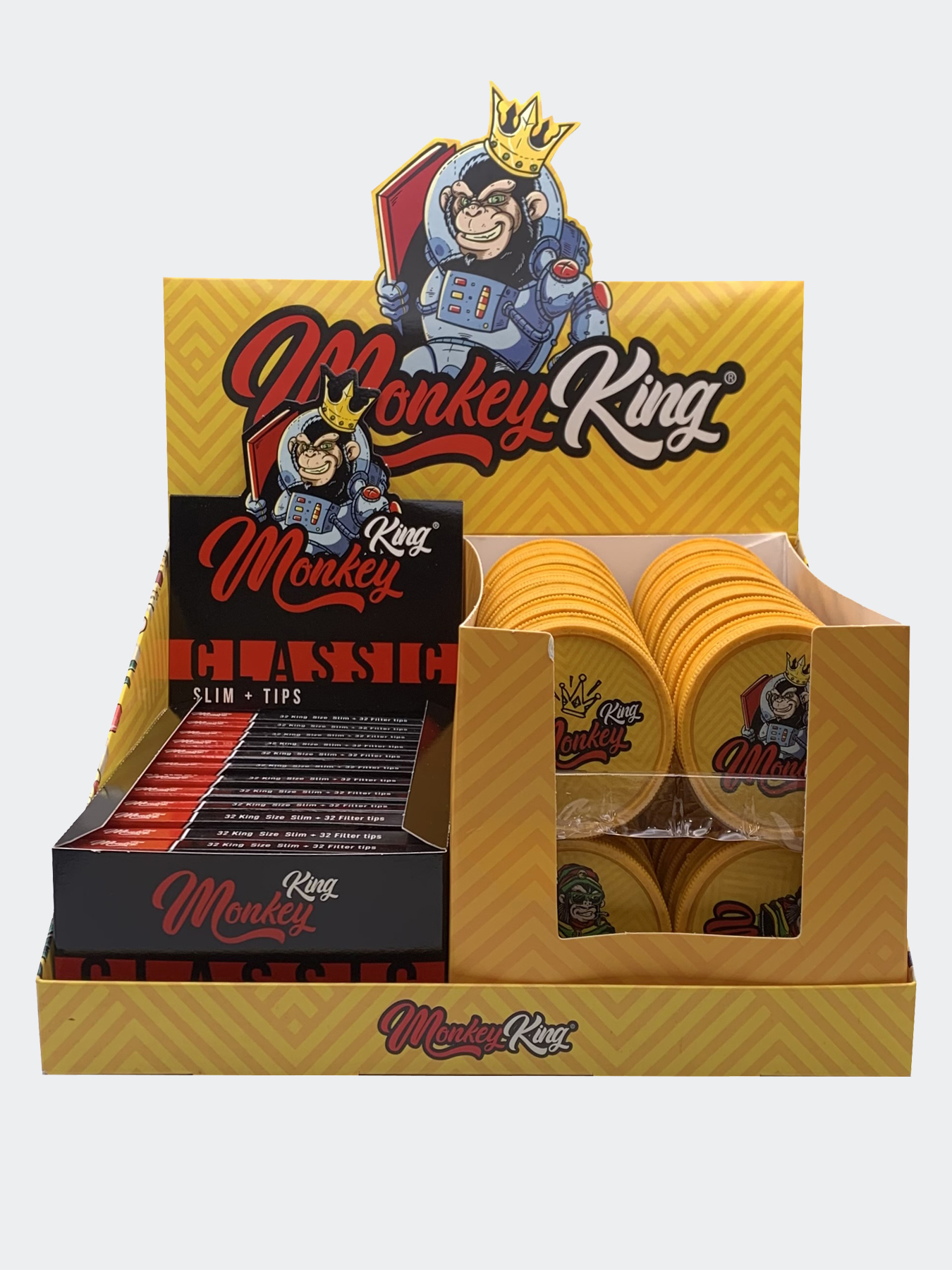 Bulk Buy Monkey King Yellow Packs with Grinders + Rolling Papers + Tips for UK Wholesale