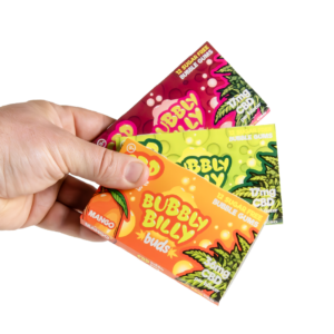 Bubbly Billy Buds CBD Chewing Gum in hand UK Wholesale