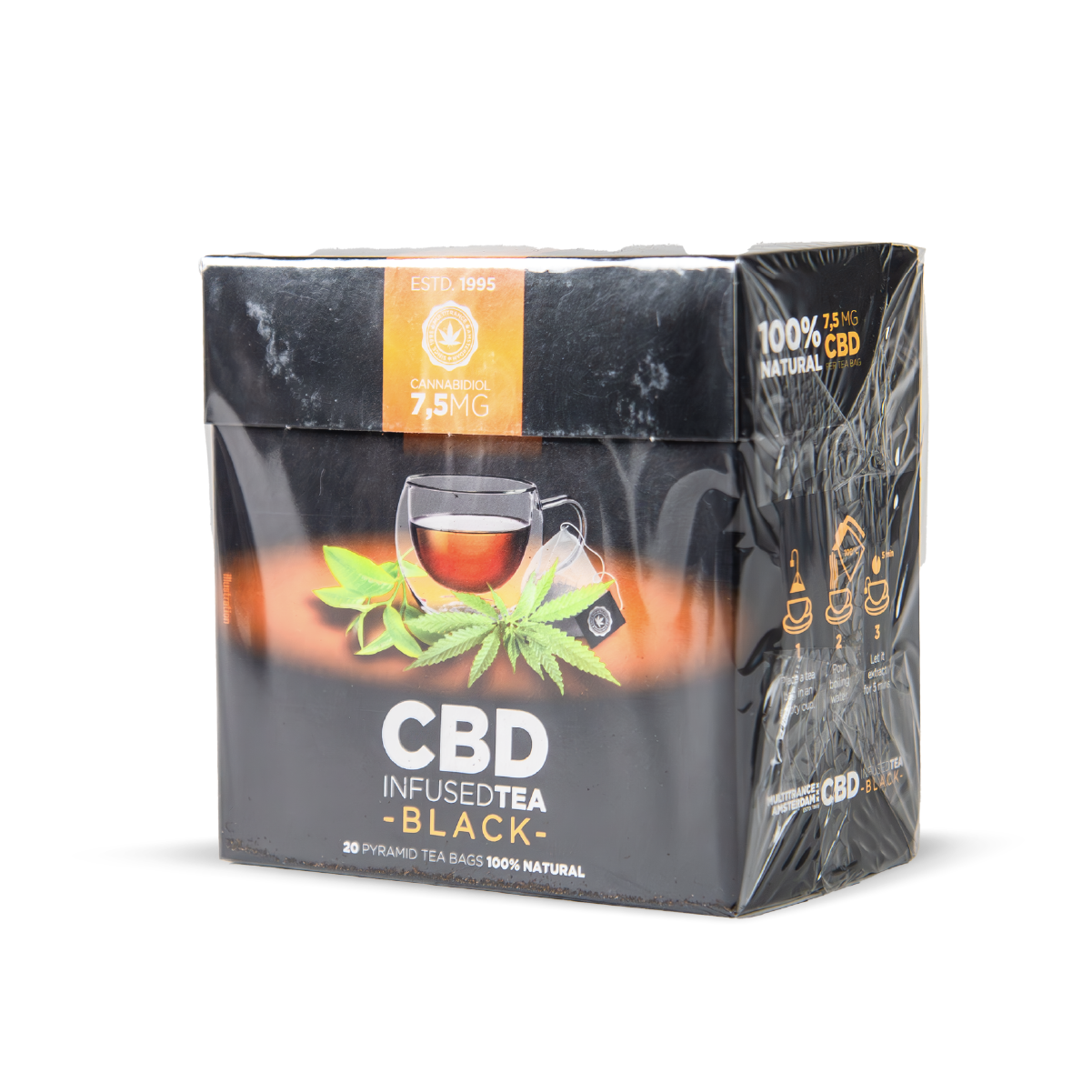 Angle Multitrance CBD Black Tea Bags Infused 7.5mg CBD with Pyramid Shape, Total is 150mg Bulk Buy for UK Wholesale