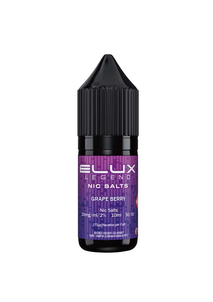 Wholesale ELUX Legend Nic Salt Grape Berry Flavour (Single 10ml Bottle of Vape Liquid)