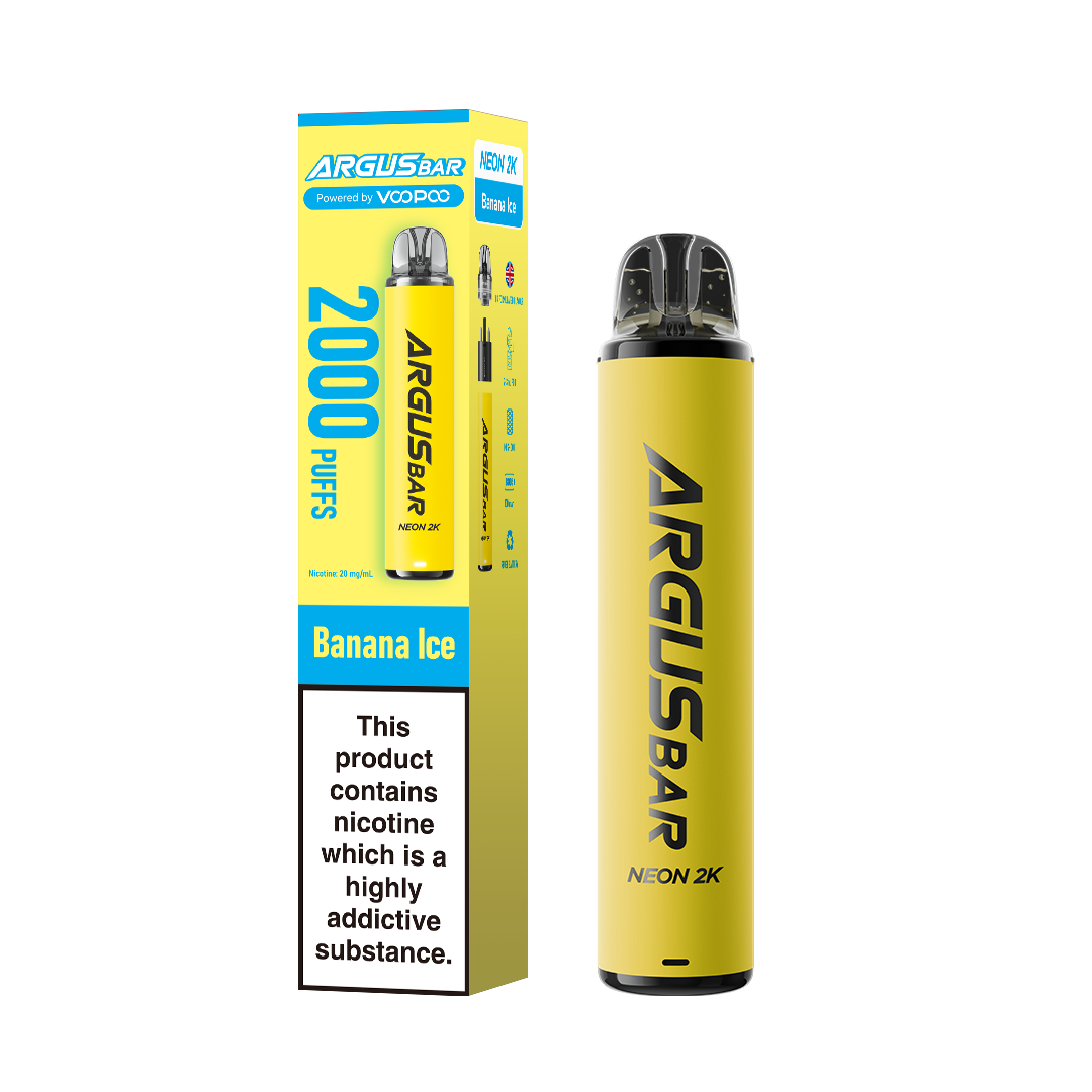Banana Ice Flavoured VooPoo Argus Bar Neon 2K Pod Kits - UK June Compliant Vape Pod Kit