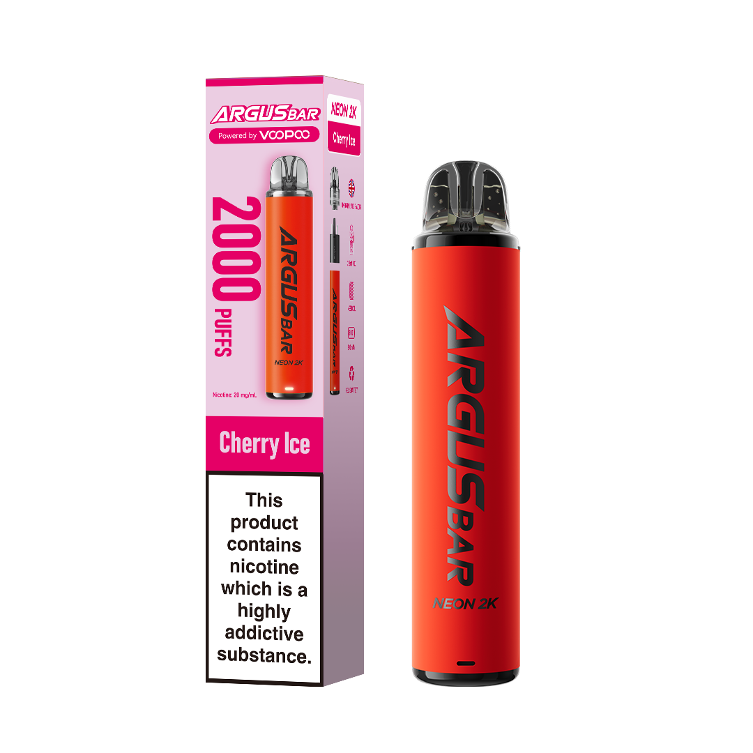 Cherry Ice Flavoured VooPoo Argus Bar Neon 2K Pod Kits - UK June Compliant Vape Pod Kit