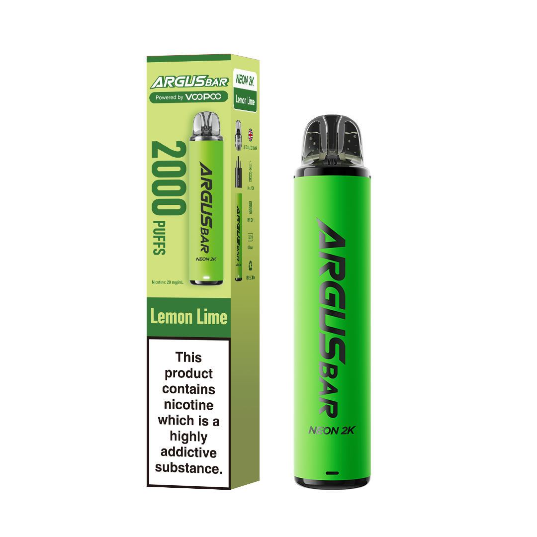 Lemon Lime Flavoured VooPoo Argus Bar Neon 2K Pod Kits - UK June Compliant Vape Pod Kit